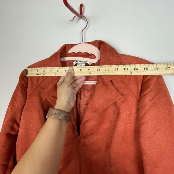 Nygard Collection Women's Orange Lined Collared Zipper Faux Suede Jacket Size 10 - Picture 8 of 11